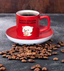 BK Gift Esprili Tasarımlı Mat Kırmızı Renk Türk Kahvesi Fincanı-4, Renkli Türk Kahvesi Fincanı
