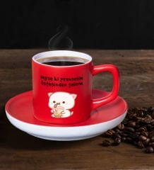 BK Gift Esprili Tasarımlı Mat Kırmızı Renk Türk Kahvesi Fincanı-4, Renkli Türk Kahvesi Fincanı