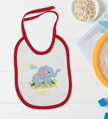 BK Kids Kişiye Özel İsimli Kırmızı Bebek Mama Önlüğü-19