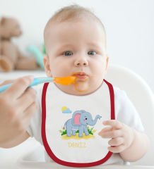 BK Kids Kişiye Özel İsimli Kırmızı Bebek Mama Önlüğü-19