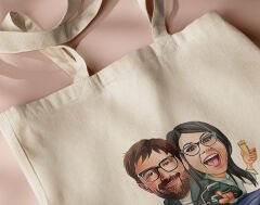 BK Gift Kişiye Özel Sevgililer Karikatürlü Kanvas Bez Çanta, Baskılı Omuz Çantası, Alışveriş Çantası, Plaj Çantası, Sevgiliye Hediye-21