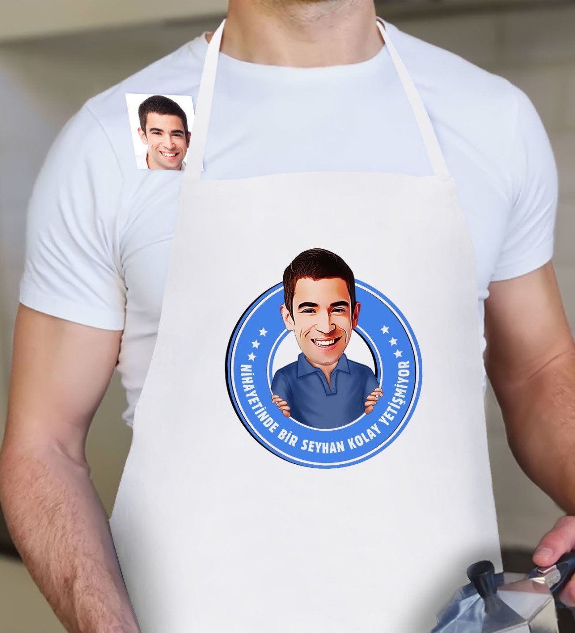 Kişiye Özel Kolay Yetişmiyor Karikatür Beyaz Erkek Mutfak Önlüğü - 2
