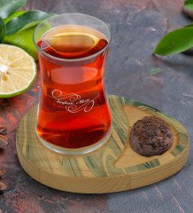 Kişiye Özel Mermer Tasarımlı Doğal Ahşap Tabaklı Heybeli Çay Bardağı Sunum Seti Model 2