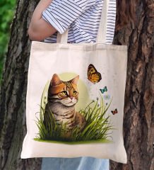 BK Gift Kedi Tasarımlı Kanvas Bez Çanta, Baskılı Omuz Çantası, Alışveriş Çantası, Plaj Çantası, Arkadaşa Hediye-8