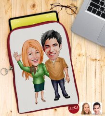 Kişiye Özel Sevgililer Karikatürlü Taşınabilir Koruyucu Tablet Kılıfı & Organizer Çanta - Kırmızı-110