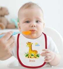 BK Kids Kişiye Özel İsimli Kırmızı Bebek Mama Önlüğü-20