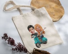 BK Gift Kişiye Özel Sevgililer Karikatürlü Kanvas Bez Çanta, Baskılı Omuz Çantası, Alışveriş Çantası, Plaj Çantası, Sevgiliye Hediye-22