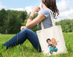 BK Gift Kişiye Özel Sevgililer Karikatürlü Kanvas Bez Çanta, Baskılı Omuz Çantası, Alışveriş Çantası, Plaj Çantası, Sevgiliye Hediye-22
