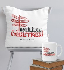 Kişiye Özel İngilizce Öğretmeni Temalı Yastık Kupa Seti - 9