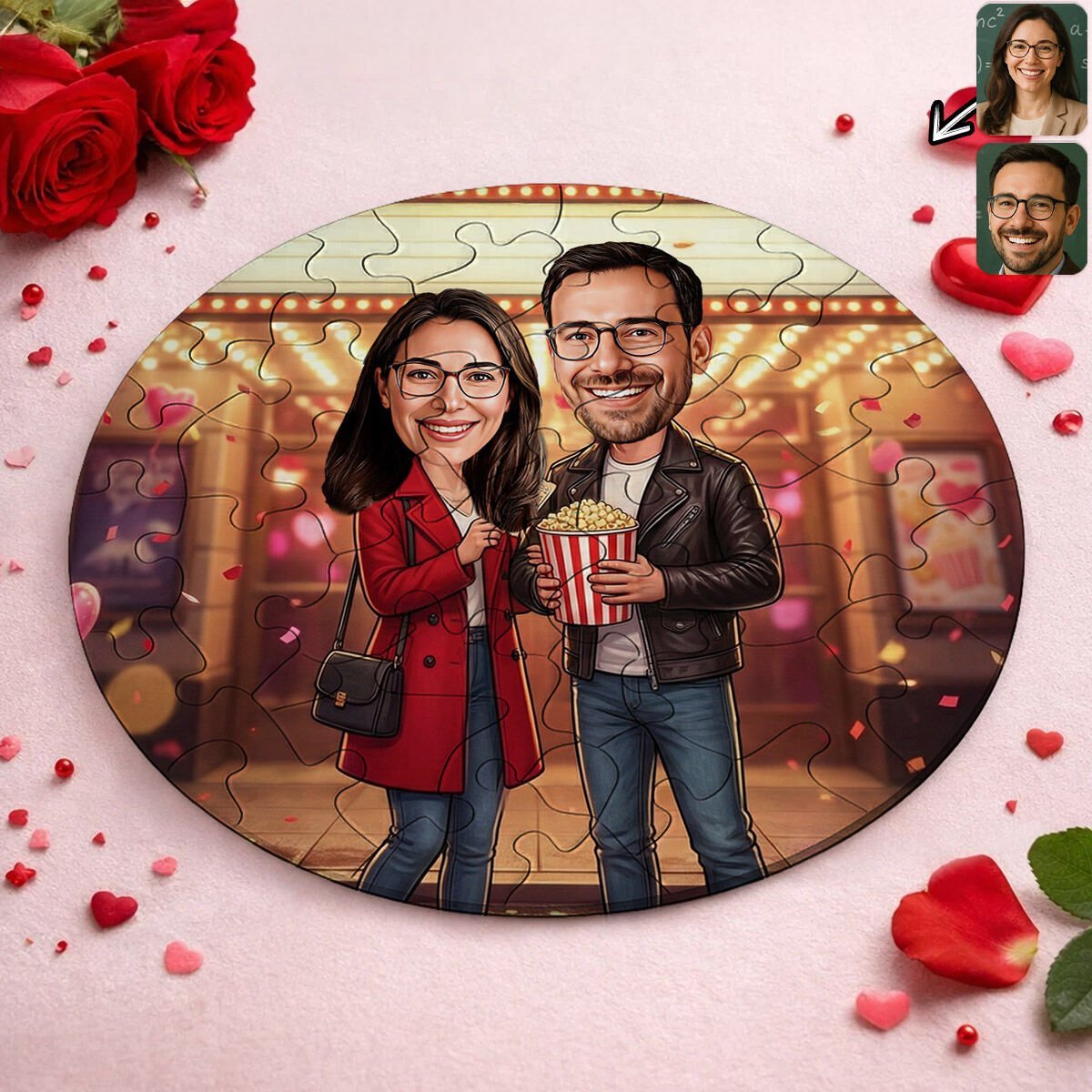 BK Gift Kişiye Özel Sevgili Karikatürlü Yuvarlak Puzzle 20x20cm -6, Sevgililer Günü Hediyesi, Sevgiliye Hediye