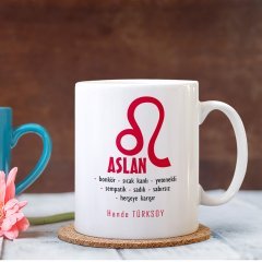 Kişiye Özel Aslan Burcu Beyaz Kupa Bardak
