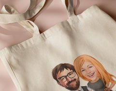 BK Gift Kişiye Özel Sevgililer Karikatürlü Kanvas Bez Çanta, Baskılı Omuz Çantası, Alışveriş Çantası, Plaj Çantası, Sevgiliye Hediye-23