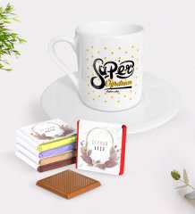 Kişiye Özel Süper Öğretmen Türk Kahvesi Fincanı ve Çikolata Hediye Seti-1