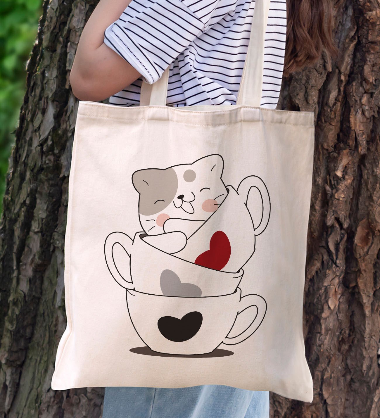 BK Gift Kedi Tasarımlı Kanvas Bez Çanta, Baskılı Omuz Çantası, Alışveriş Çantası, Plaj Çantası, Arkadaşa Hediye-10