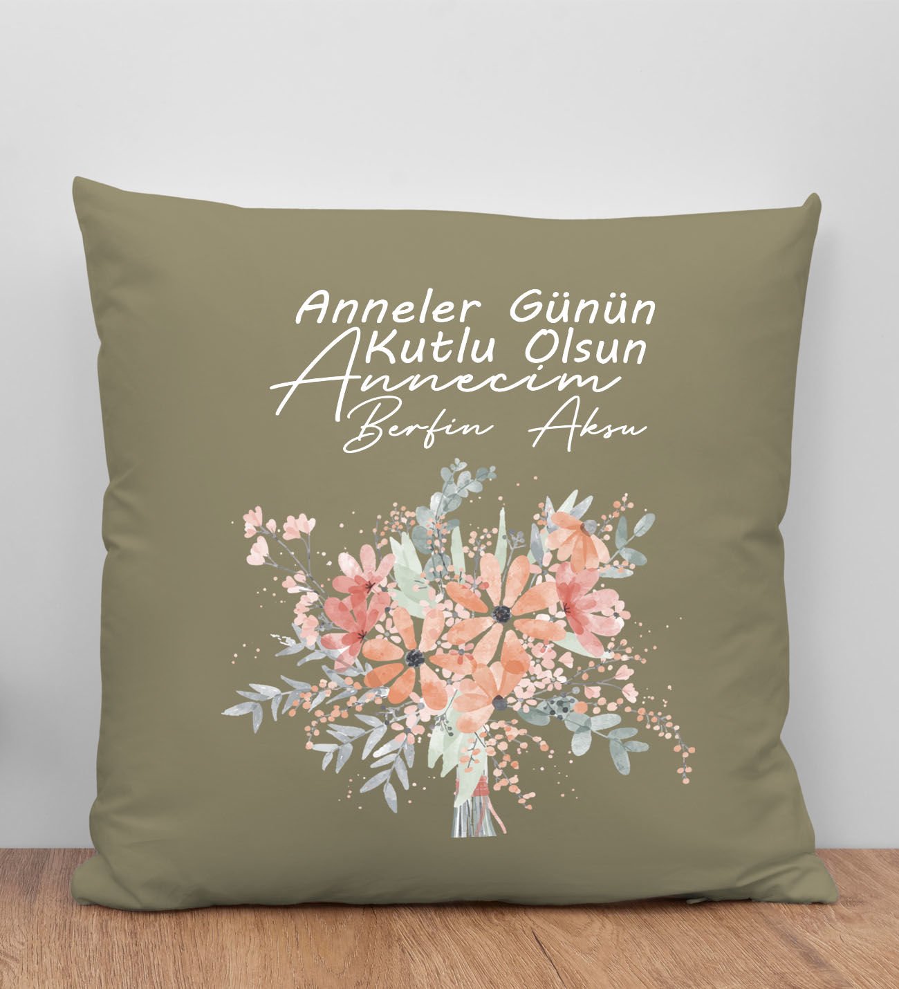 BK Gift Kişiye Özel İsimli Anneler Günü Tasarımlı Haki Kırlent Yastık, Anneye Hediye, Ev Dekorasyonu, Anneler Günü Hediyesi-9