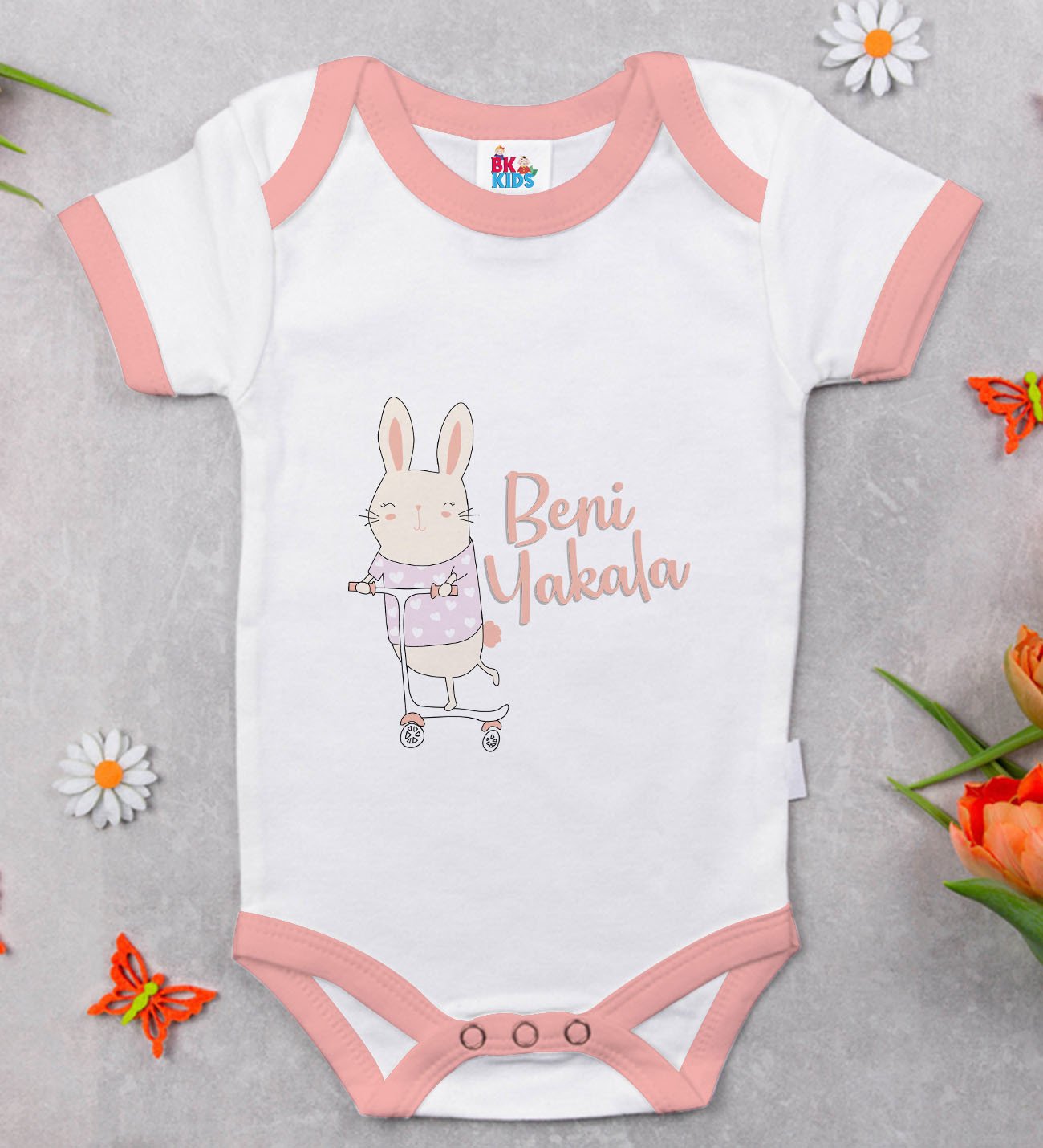 BK Kids Beni Yakala Tasarımlı Pembe Bebek Body Zıbın-1