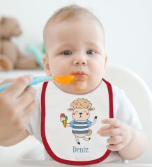 BK Kids Kişiye Özel İsimli Kırmızı Bebek Mama Önlüğü-22