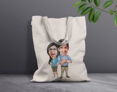 BK Gift Kişiye Özel Sevgililer Karikatürlü Kanvas Bez Çanta, Baskılı Omuz Çantası, Alışveriş Çantası, Plaj Çantası, Sevgiliye Hediye-24