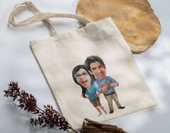 BK Gift Kişiye Özel Sevgililer Karikatürlü Kanvas Bez Çanta, Baskılı Omuz Çantası, Alışveriş Çantası, Plaj Çantası, Sevgiliye Hediye-24