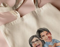 BK Gift Kişiye Özel Sevgililer Karikatürlü Kanvas Bez Çanta, Baskılı Omuz Çantası, Alışveriş Çantası, Plaj Çantası, Sevgiliye Hediye-24