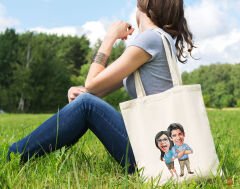 BK Gift Kişiye Özel Sevgililer Karikatürlü Kanvas Bez Çanta, Baskılı Omuz Çantası, Alışveriş Çantası, Plaj Çantası, Sevgiliye Hediye-24