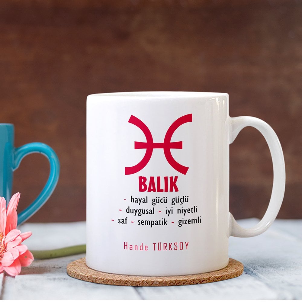 Kişiye Özel Balık Burcu Beyaz Kupa Bardak