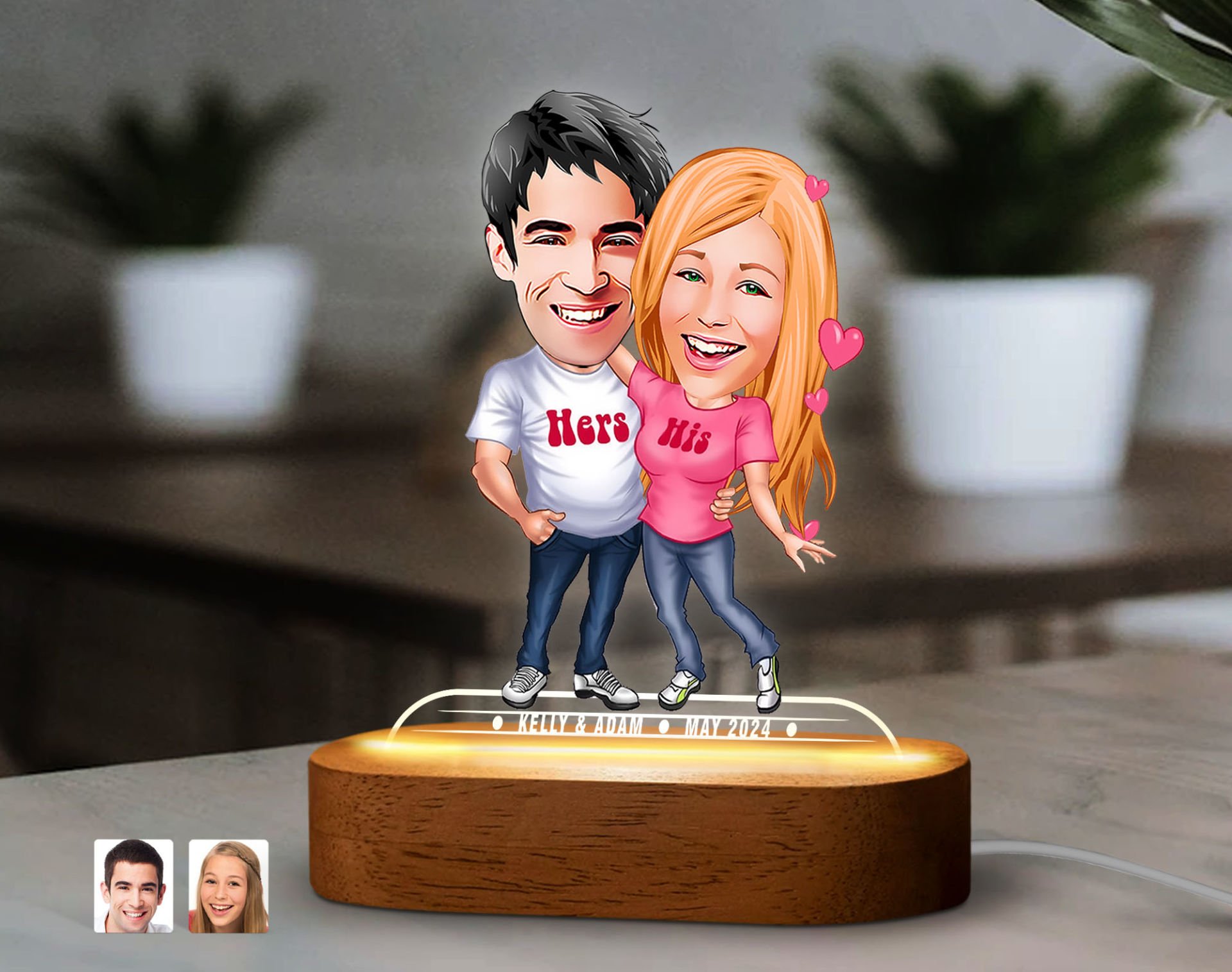 BK Gift Kişiye Özel Sevgili Karikatürlü Dekoratif 3D Biblo LED Işıklı Gece Lambası-5, Sevgiliye Hediye, Yıl Dönümü Hediyesi