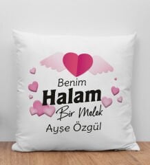BK Gift Kişiye Özel Benim Halam Bir Melek Tasarımlı Beyaz Kırlent Yastık, Ev Hediyesi, Doğum Günü Hediyesi