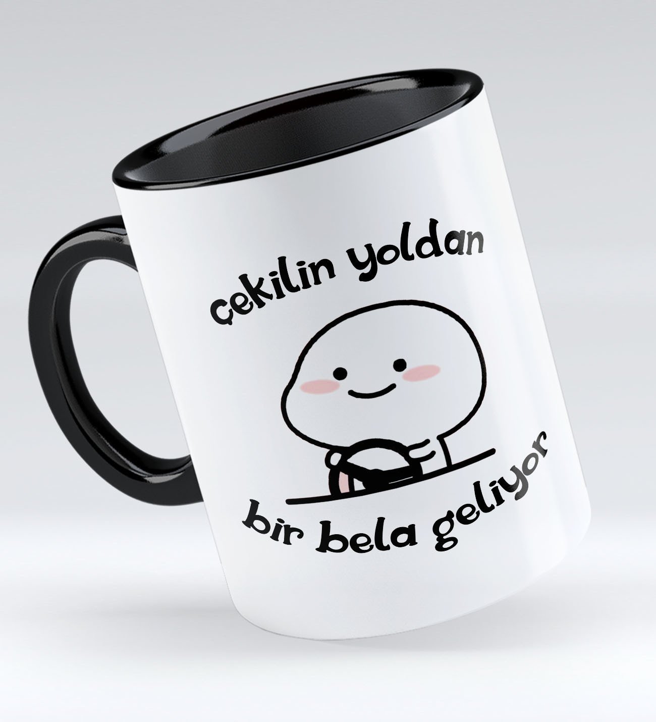 Bk Gift Bir Bela Geliyor Tasarımlı Siyah Kupa Bardak - Model 1