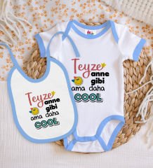 BK Kids Teyze Anne Gibi Tasarımlı Mavi Bebek Body Zıbın ve Mama Önlüğü Hediye Seti-1