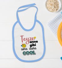 BK Kids Teyze Anne Gibi Tasarımlı Mavi Bebek Body Zıbın ve Mama Önlüğü Hediye Seti-1