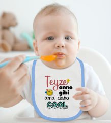 BK Kids Teyze Anne Gibi Tasarımlı Mavi Bebek Body Zıbın ve Mama Önlüğü Hediye Seti-1