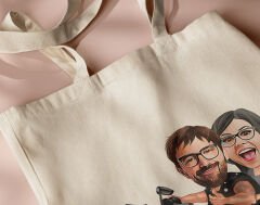 BK Gift Kişiye Özel Sevgililer Karikatürlü Kanvas Bez Çanta, Baskılı Omuz Çantası, Alışveriş Çantası, Plaj Çantası, Sevgiliye Hediye-25