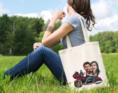 BK Gift Kişiye Özel Sevgililer Karikatürlü Kanvas Bez Çanta, Baskılı Omuz Çantası, Alışveriş Çantası, Plaj Çantası, Sevgiliye Hediye-25