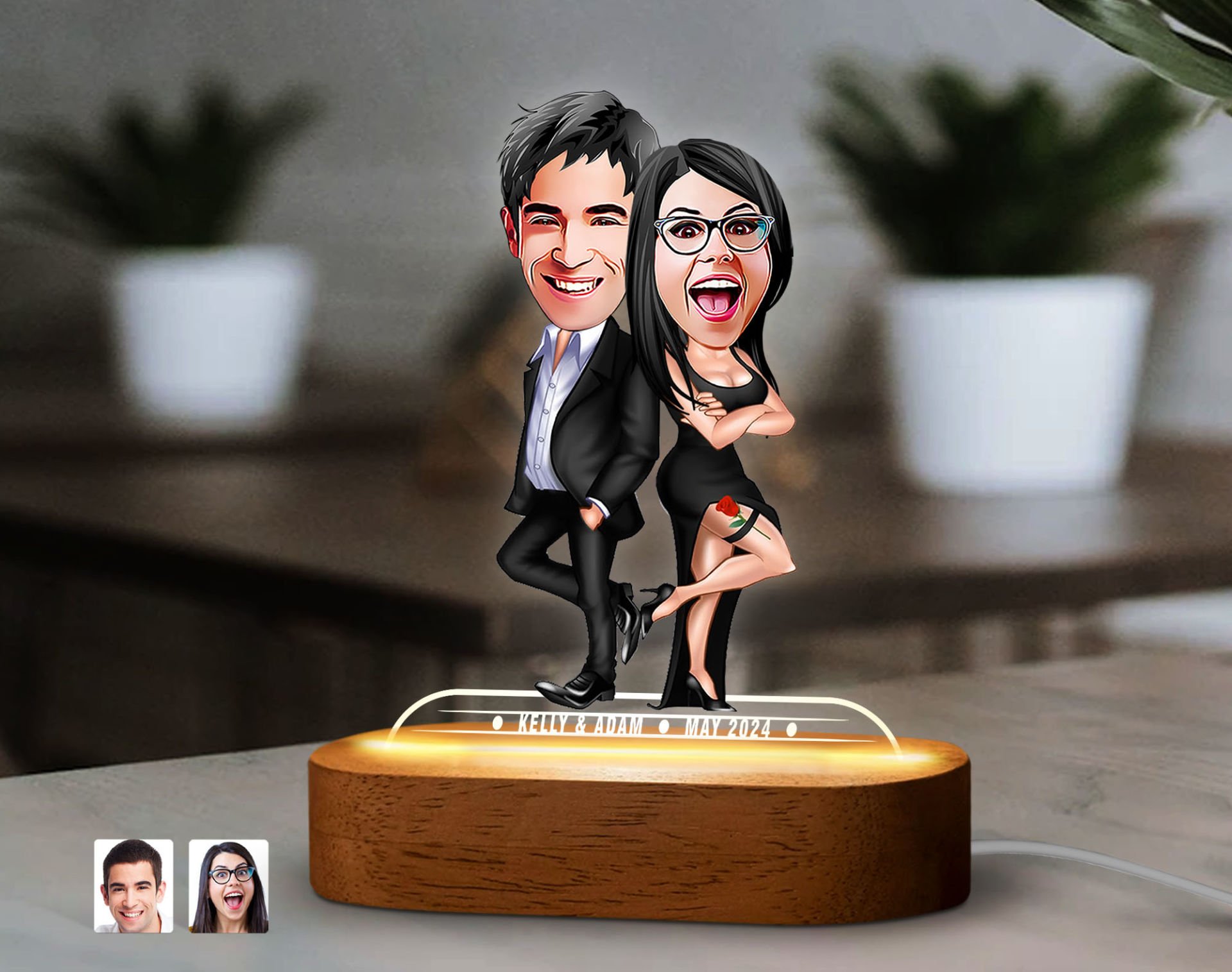 BK Gift Kişiye Özel Sevgili Karikatürlü Dekoratif 3D Biblo LED Işıklı Gece Lambası-6, Sevgiliye Hediye, Yıl Dönümü Hediyesi