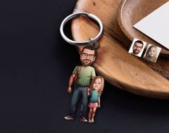 BK Gift Kişiye Özel Baba Kız Tasarımlı Ahşap Karikatür Anahtarlık-20, Aileye Hediye , Arkadaşa Hediye, Karikatürlü Anahtarlık