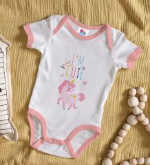 BK Kids I'm Cute Tasarımlı Pembe Bebek Body Zıbın-1