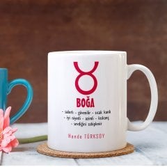 Kişiye Özel Boğa Burcu Beyaz Kupa Bardak