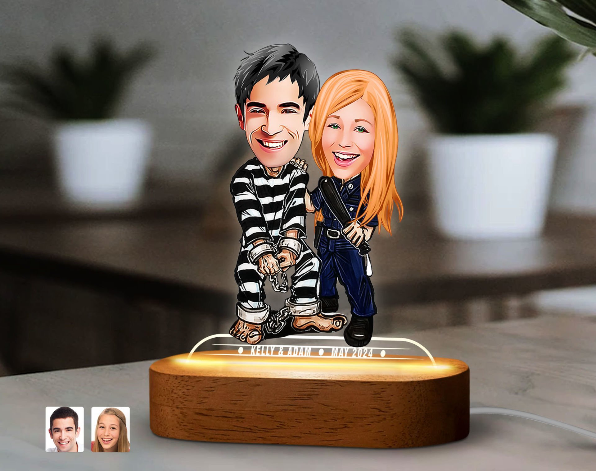 BK Gift Kişiye Özel Sevgili Karikatürlü Dekoratif 3D Biblo LED Işıklı Gece Lambası-7, Sevgiliye Hediye, Yıl Dönümü Hediyesi