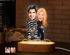 BK Gift Kişiye Özel Sevgili Karikatürlü Dekoratif 3D Biblo LED Işıklı Gece Lambası-7, Sevgiliye Hediye, Yıl Dönümü Hediyesi