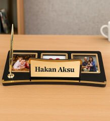 BK Gift Kişiye Özel Fotoğraf Çerçeveli Ahşap Masa İsimliği - Tek Kalemli, Yeni İş Hediyesi, Ofis Hediyesi, Arkadaşa Hediye