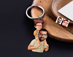 BK Gift Kişiye Özel Baba Oğul Tasarımlı Ahşap Karikatür Anahtarlık-20, Aileye Hediye , Arkadaşa Hediye, Karikatürlü Anahtarlık