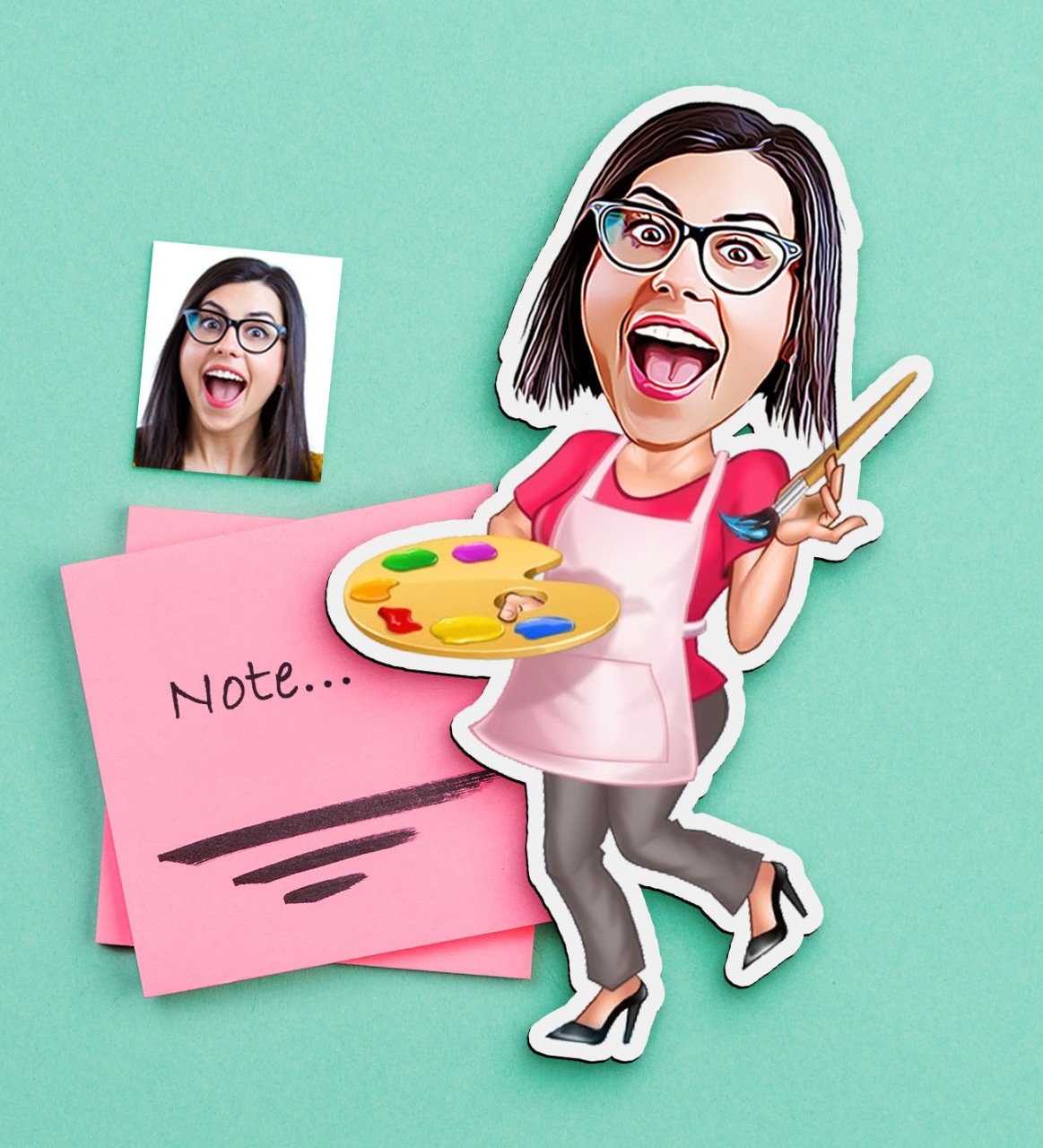 Kişiye Özel Bayan Ressam Karikatürlü Ahşap Magnet