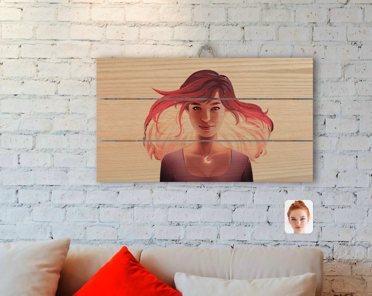 Kişiye Özel Kadın Soyut Karikatürlü Otantik Ahşap Palet Tablo-13