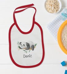 BK Kids Kişiye Özel İsimli Kırmızı Bebek Mama Önlüğü-25