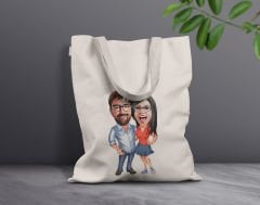 BK Gift Kişiye Özel Sevgililer Karikatürlü Kanvas Bez Çanta, Baskılı Omuz Çantası, Alışveriş Çantası, Plaj Çantası, Sevgiliye Hediye-27
