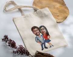 BK Gift Kişiye Özel Sevgililer Karikatürlü Kanvas Bez Çanta, Baskılı Omuz Çantası, Alışveriş Çantası, Plaj Çantası, Sevgiliye Hediye-27