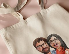 BK Gift Kişiye Özel Sevgililer Karikatürlü Kanvas Bez Çanta, Baskılı Omuz Çantası, Alışveriş Çantası, Plaj Çantası, Sevgiliye Hediye-27