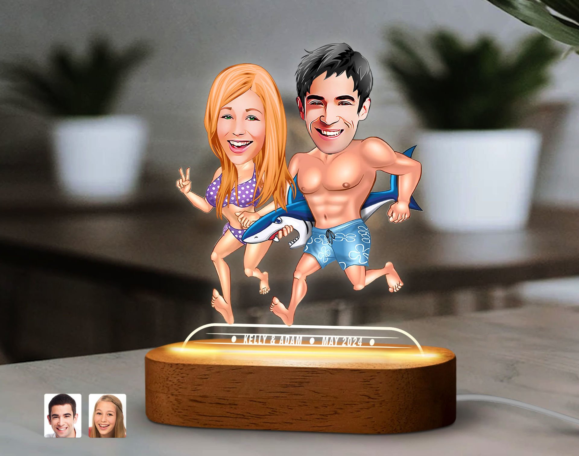 BK Gift Kişiye Özel Sevgili Karikatürlü Dekoratif 3D Biblo LED Işıklı Gece Lambası-8, Sevgiliye Hediye, Yıl Dönümü Hediyesi