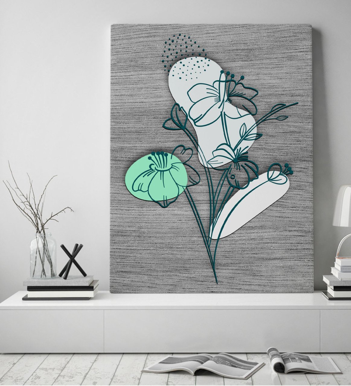 BK Home Minimal Çiçekler Tasarımlı Kanvas Tablo 50x70cm-3